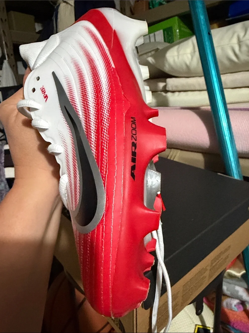 Nike White and Red Gradient Air Zoom Soccer Cleats